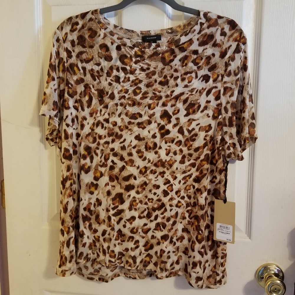 Halogen Mesh Short Sleeve Top Leopard Print